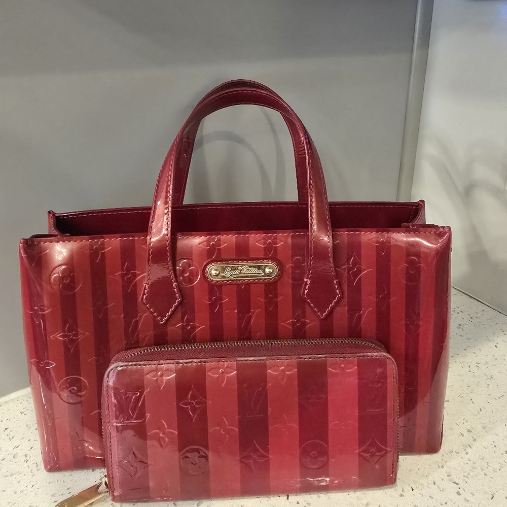 Louis Vuitton Cherry Red Tote and Wallet Set